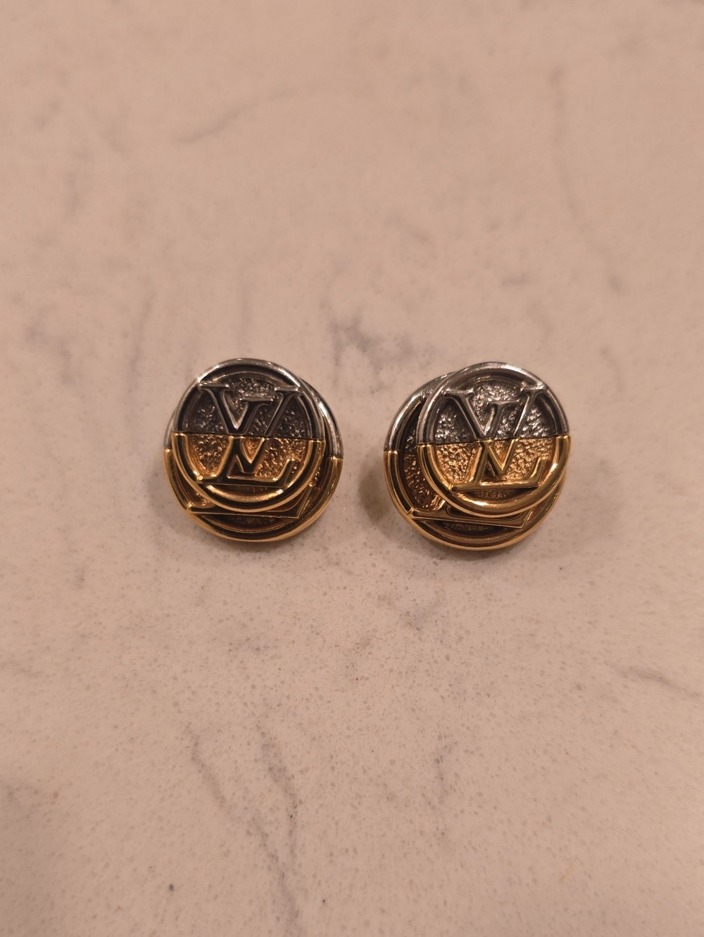 Louis Vuitton Two-Tone Gold and Silver Round Logo Studs